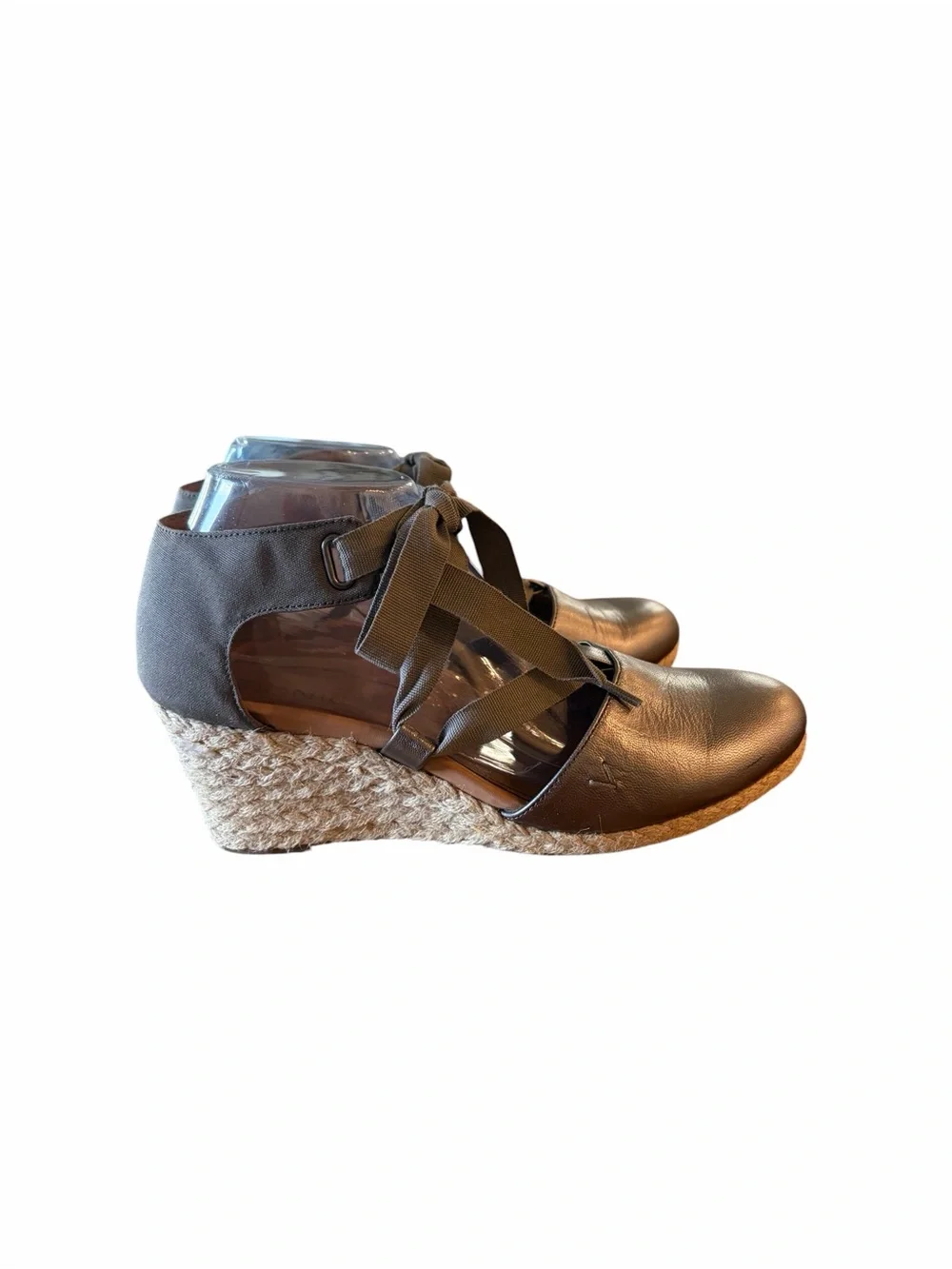 Vionic Kaitlyn Espadrille Wedge Pewter Ribbon Shoes
